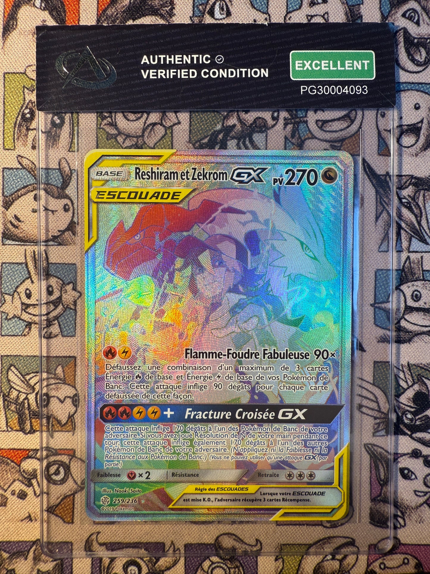 Reshiram & Zekrom GX 259 Eclipse Cosmique PRE GRADE Collect Aura Excellent